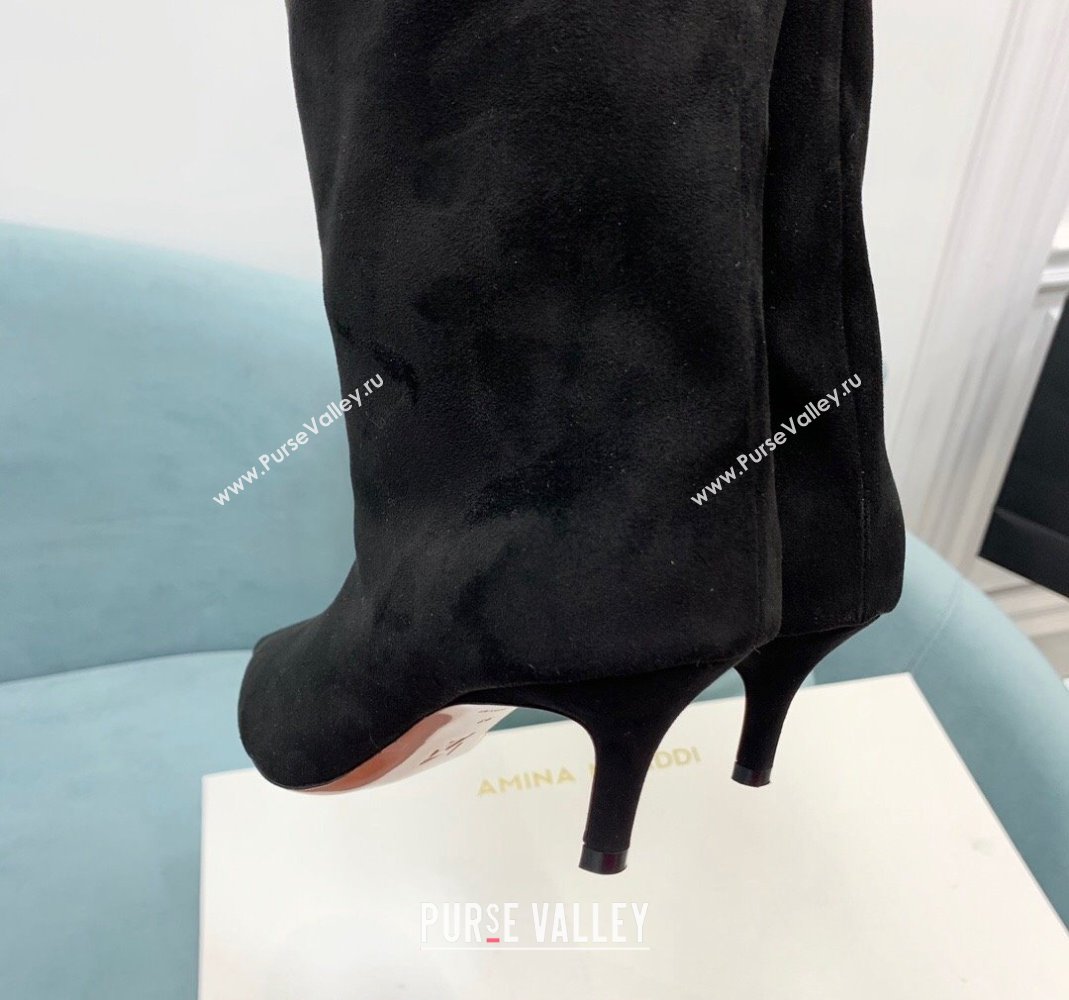 Amina Muaddi Fiona Medium Boots 6.5cm in Suede Black 2023 (KER-231214078)