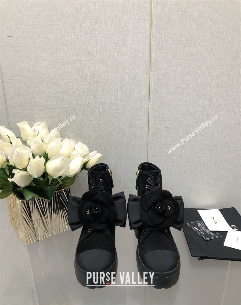 Chanel Suede Ankle Boot with Camellia Bloom Black 2023 CH121313 (KL-231213067)