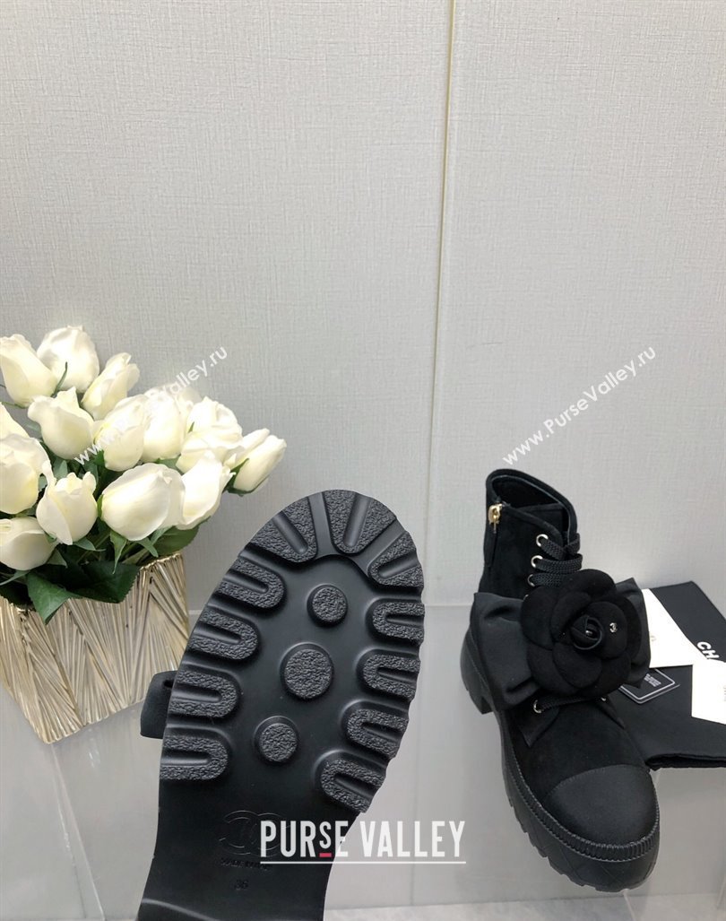 Chanel Suede Ankle Boot with Camellia Bloom Black 2023 CH121313 (KL-231213067)