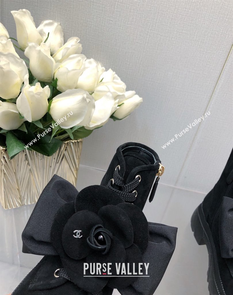 Chanel Suede Ankle Boot with Camellia Bloom Black 2023 CH121313 (KL-231213067)