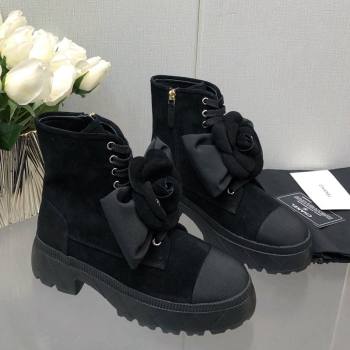 Chanel Suede Ankle Boot with Camellia Bloom Black 2023 CH121313 (KL-231213067)