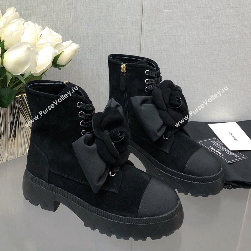 Chanel Suede Ankle Boot with Camellia Bloom Black 2023 CH121313 (KL-231213067)