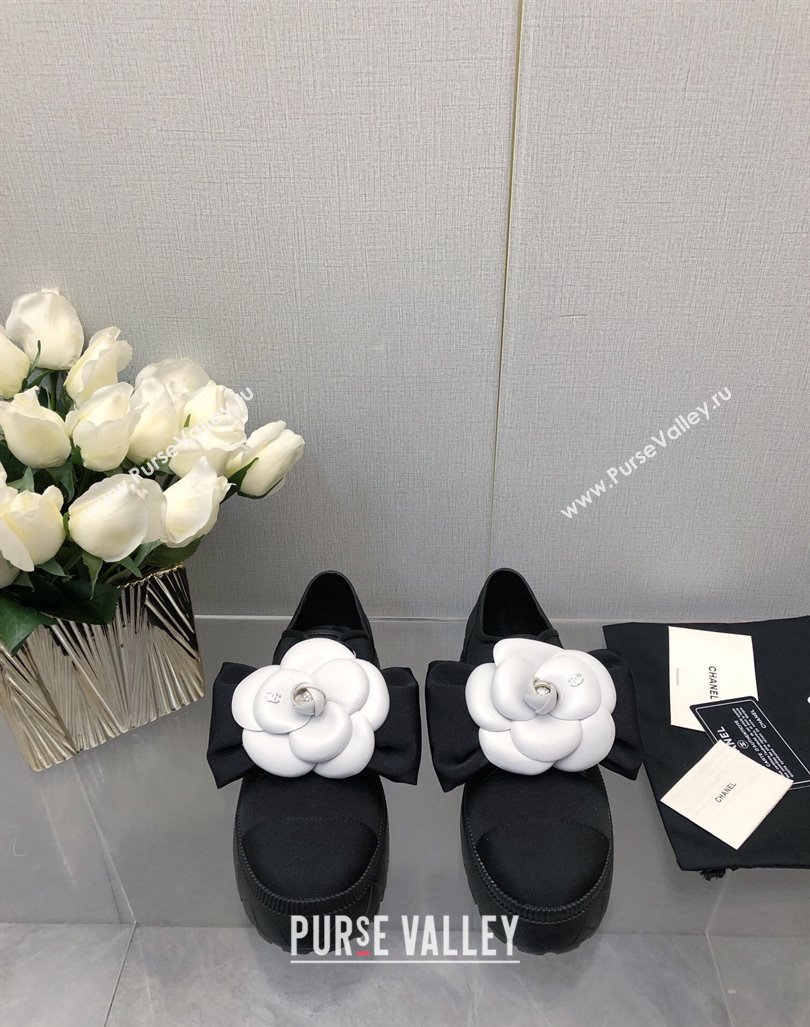 Chanel Fabric Loafers with Camellia Bloom Black 2023 CH121313 (KL-231213070)