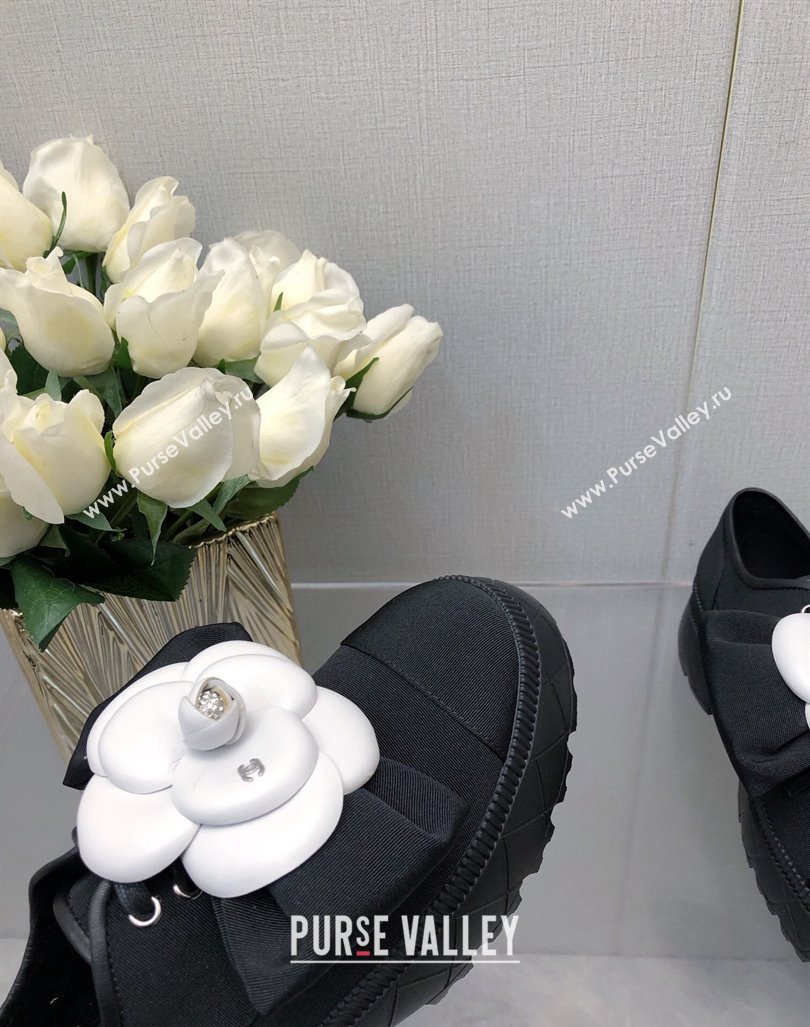 Chanel Fabric Loafers with Camellia Bloom Black 2023 CH121313 (KL-231213070)