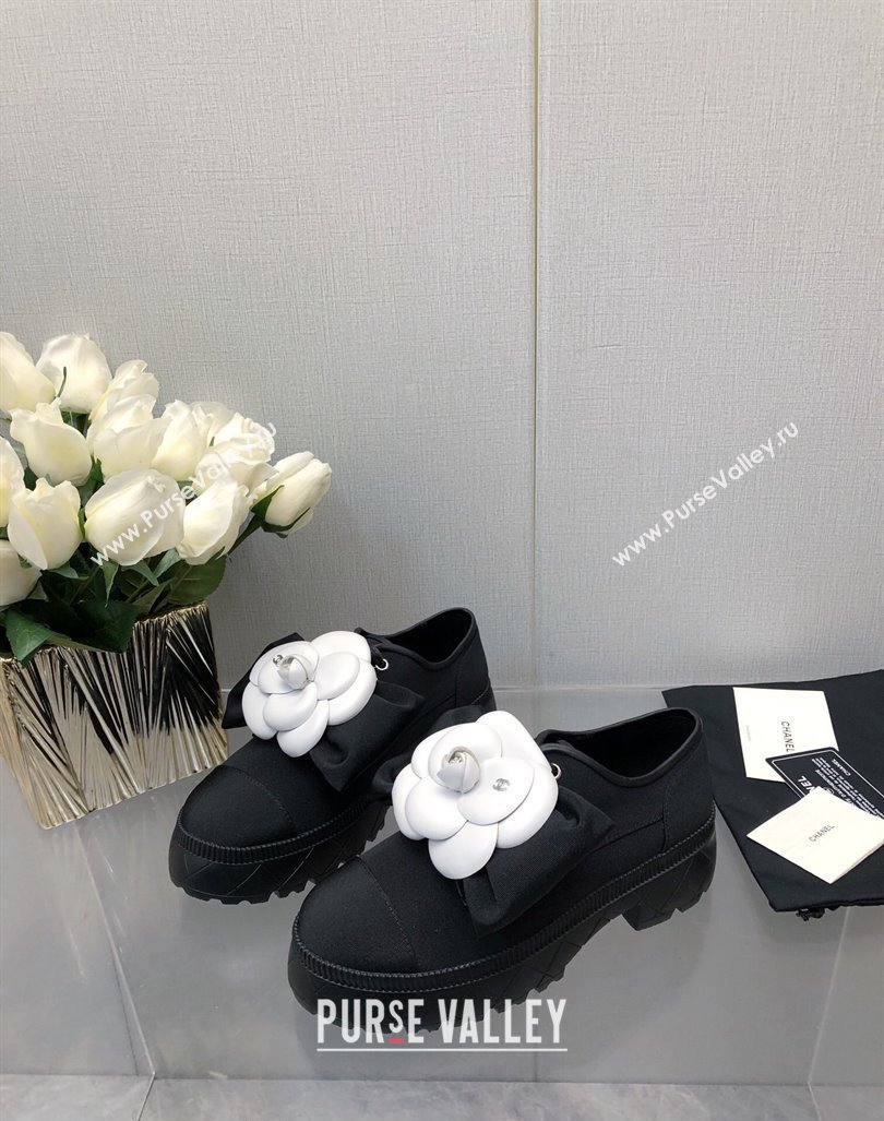 Chanel Fabric Loafers with Camellia Bloom Black 2023 CH121313 (KL-231213070)