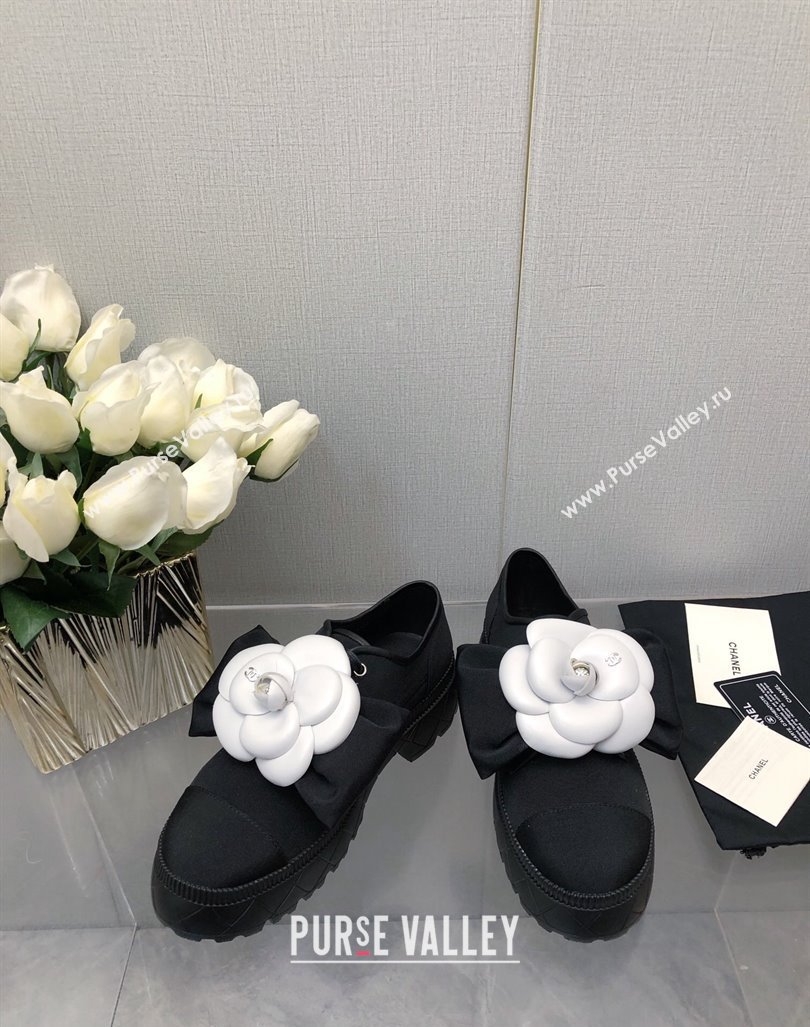 Chanel Fabric Loafers with Camellia Bloom Black 2023 CH121313 (KL-231213070)