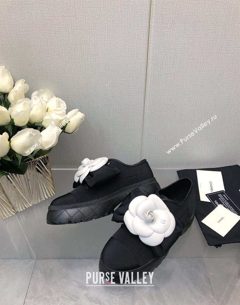 Chanel Fabric Loafers with Camellia Bloom Black 2023 CH121313 (KL-231213070)