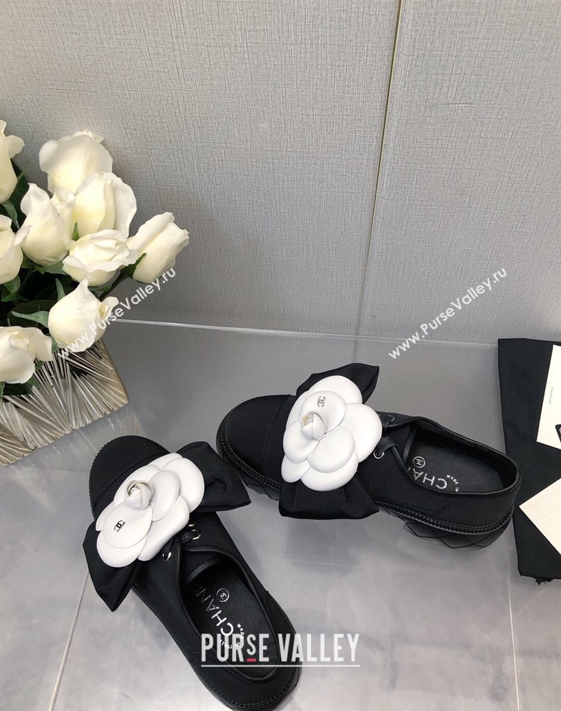 Chanel Fabric Loafers with Camellia Bloom Black 2023 CH121313 (KL-231213070)