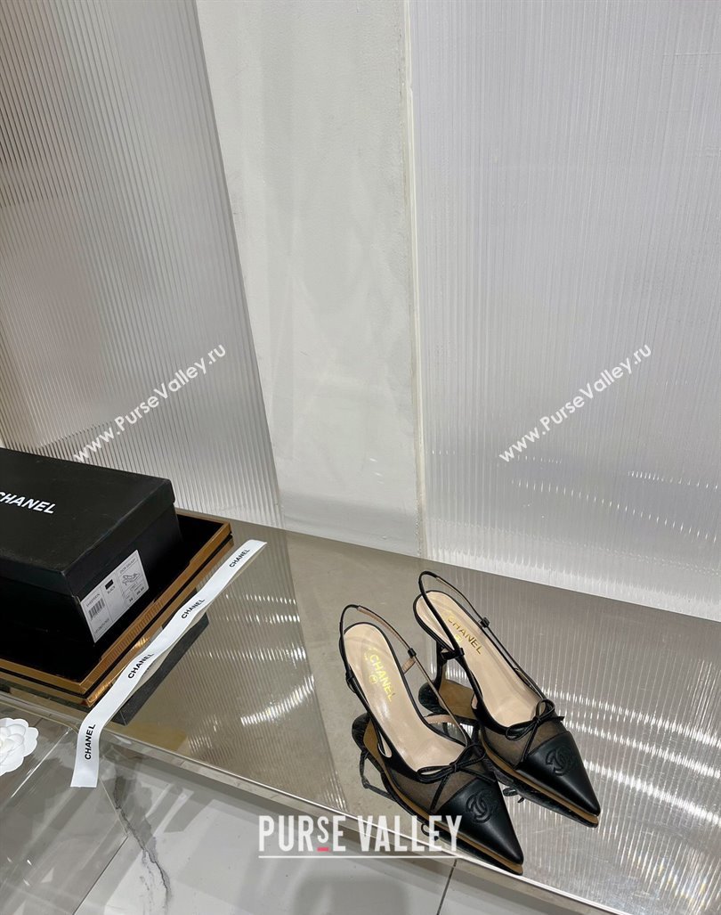 Chanel Slingback Pumps 6.5cm in Lambskin and Mesh Black 2023 CH121301 (ZN-231213001)