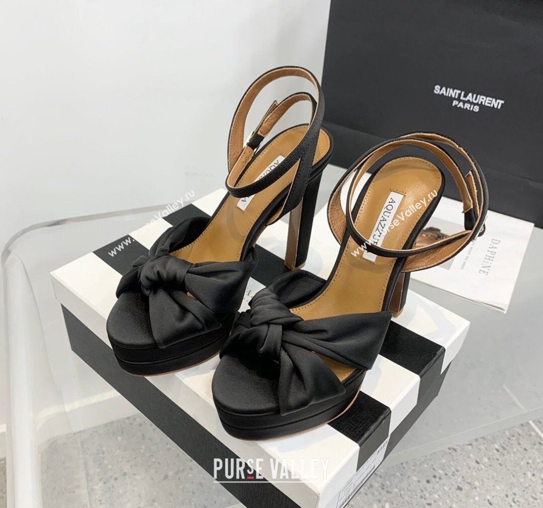 Aquazzura Olie Plateau Platform Sandals 13.5cm in Silk Black 2023 (KER-231214102)