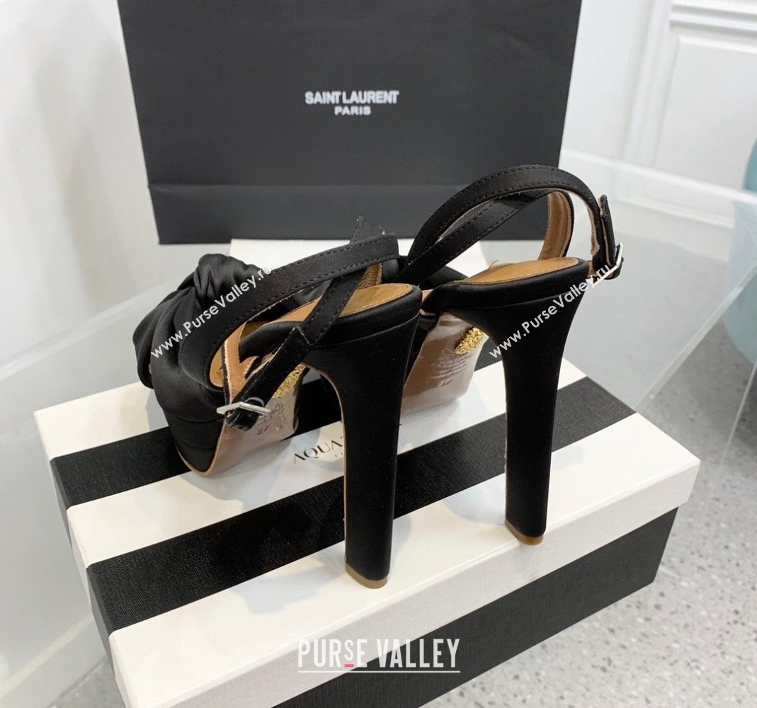 Aquazzura Olie Plateau Platform Sandals 13.5cm in Silk Black 2023 (KER-231214102)