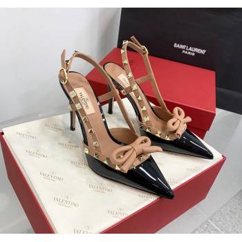 Valentino Rockstud Bow Slingback Pumps in Patent Leather 6cm/10cm Black/Gold 2023 (KER-231214107)