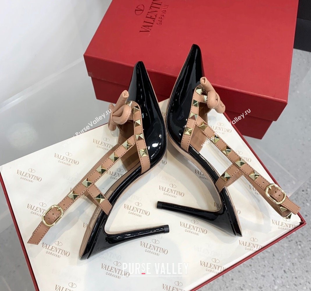 Valentino Rockstud Bow Slingback Pumps in Patent Leather 6cm/10cm Black/Gold 2023 (KER-231214107)