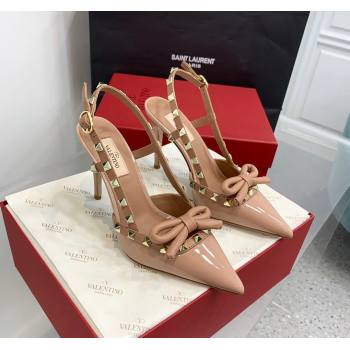 Valentino Rockstud Bow Slingback Pumps in Patent Leather 6cm/10cm Rose Nude 2023 (KER-231214108)