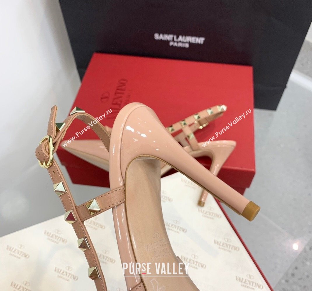 Valentino Rockstud Bow Slingback Pumps in Patent Leather 6cm/10cm Rose Nude 2023 (KER-231214108)