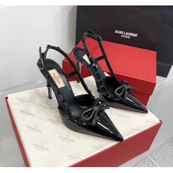 Valentino Rockstud Bow Slingback Pumps in Patent Leather 6cm/10cm All Black 2023 (KER-231214109)