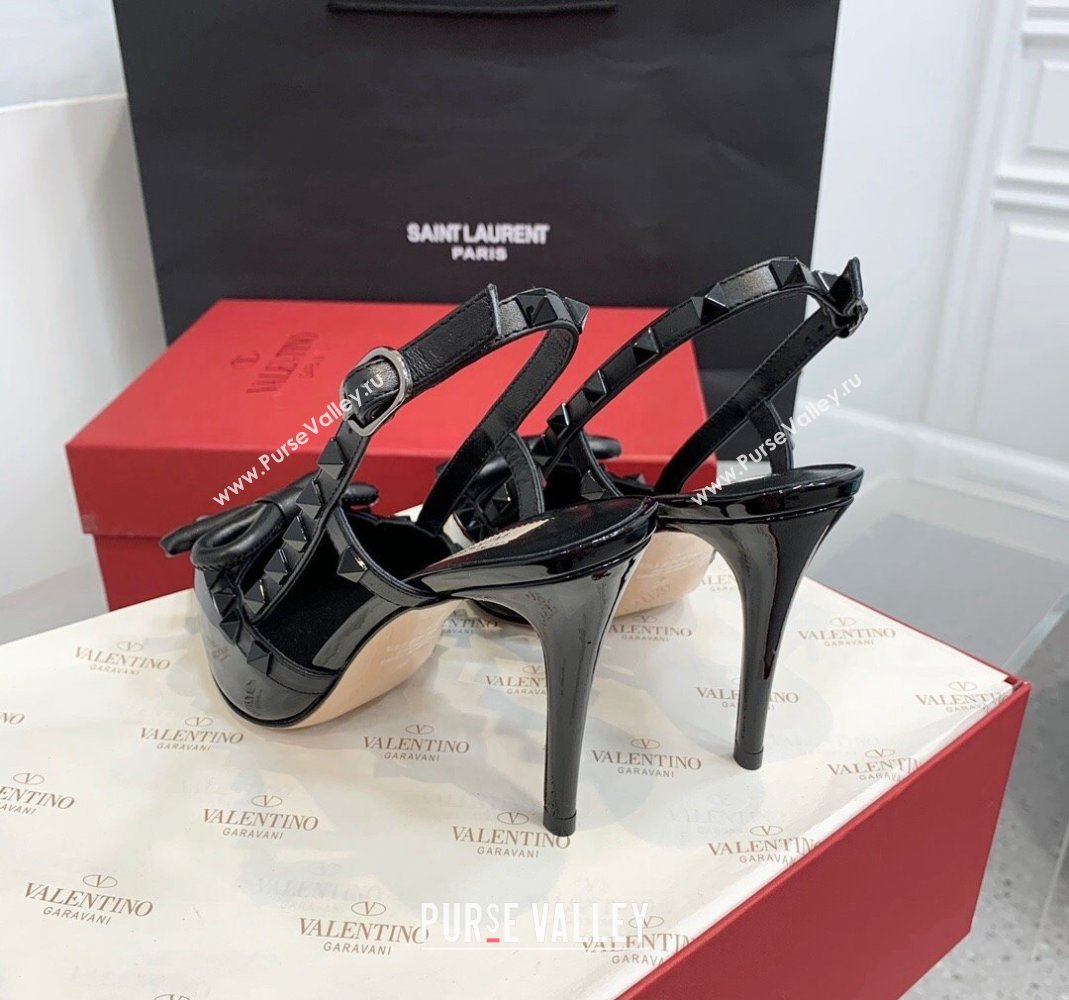 Valentino Rockstud Bow Slingback Pumps in Patent Leather 6cm/10cm All Black 2023 (KER-231214109)