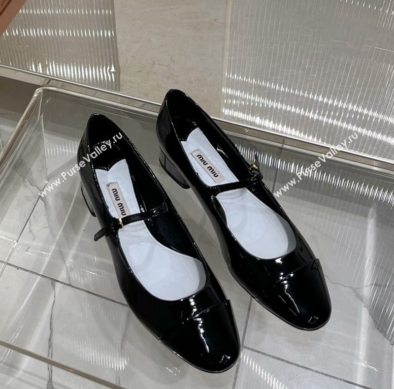 Miu Miu Patent Leather Mary Janes Pumps 2.8cm Black 2023 MM12141 (ZN-231214004)