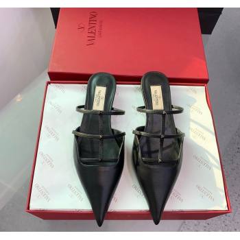 Valentino Rockstud Leather Pointed Flat Mules Black 2023 VLTN121401 (KER-231214115)