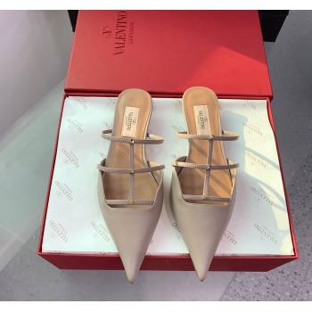 Valentino Rockstud Leather Pointed Flat Mules Nude 2023 VLTN121401 (KER-231214116)