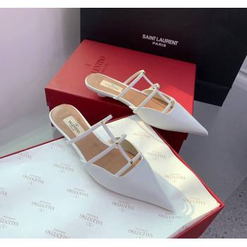 Valentino Rockstud Leather Pointed Flat Mules White 2023 VLTN121401 (KER-231214117)