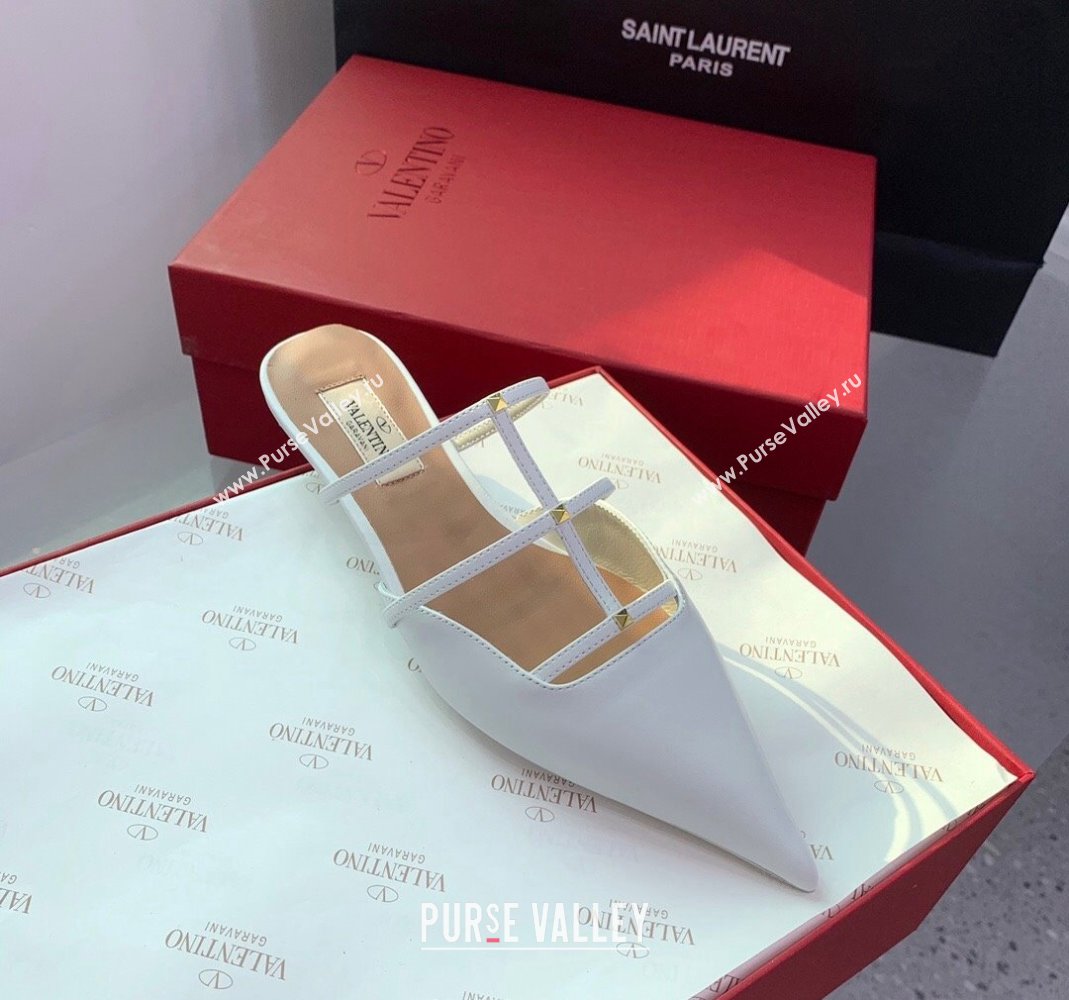 Valentino Rockstud Leather Pointed Flat Mules White 2023 VLTN121401 (KER-231214117)