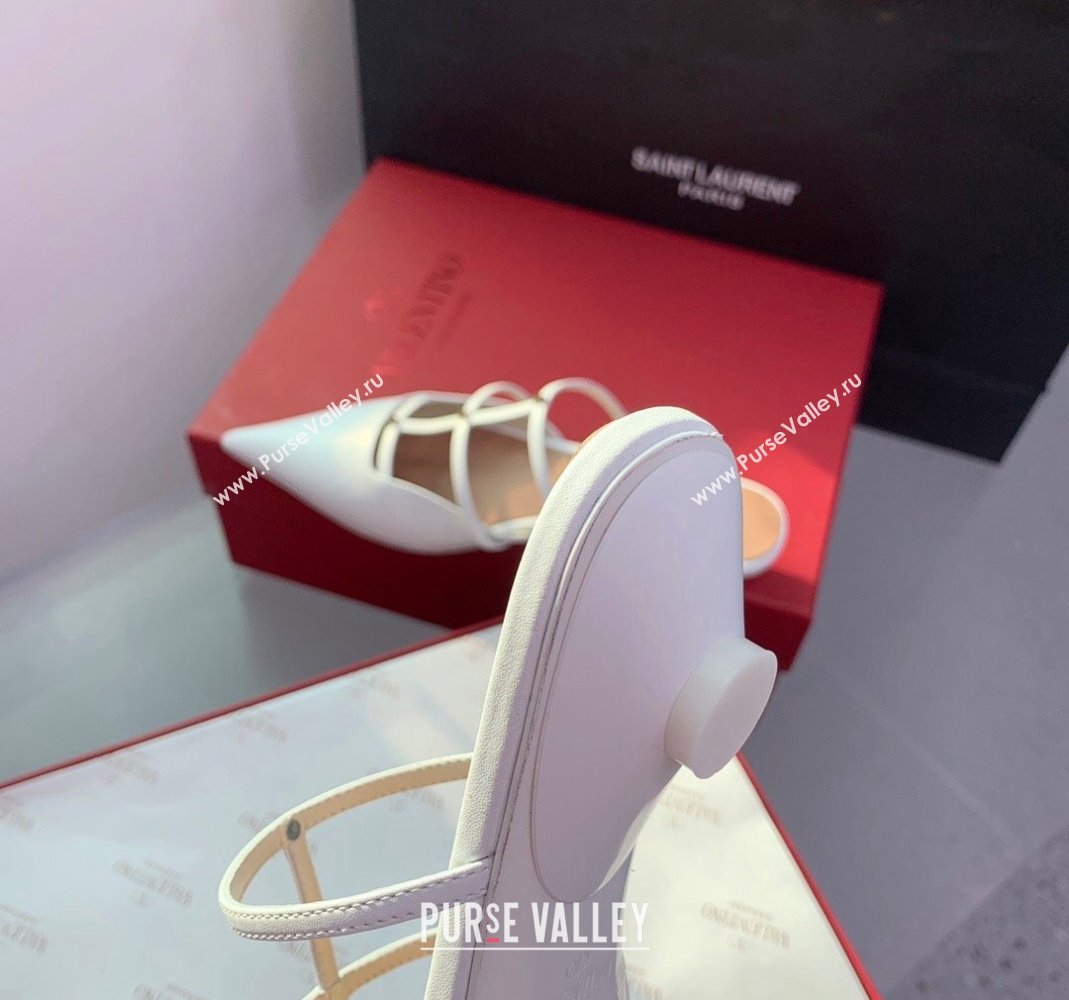 Valentino Rockstud Leather Pointed Flat Mules White 2023 VLTN121401 (KER-231214117)