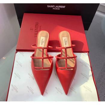 Valentino Rockstud Leather Pointed Flat Mules Red 2023 VLTN121401 (KER-231214118)