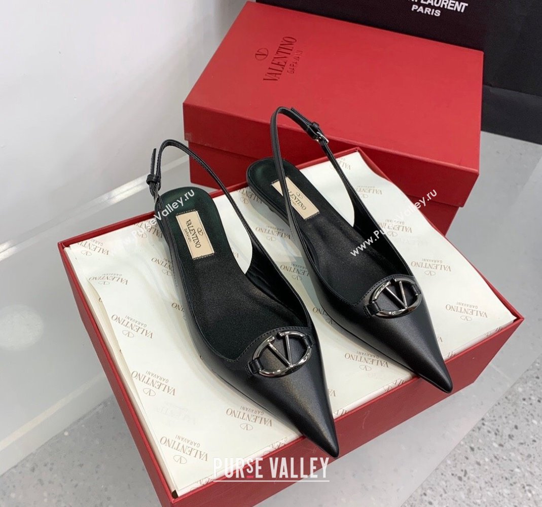 Valentino VLogo Leather Slingback Pumps Black 2023 VLTN121402 (KER-231214123)