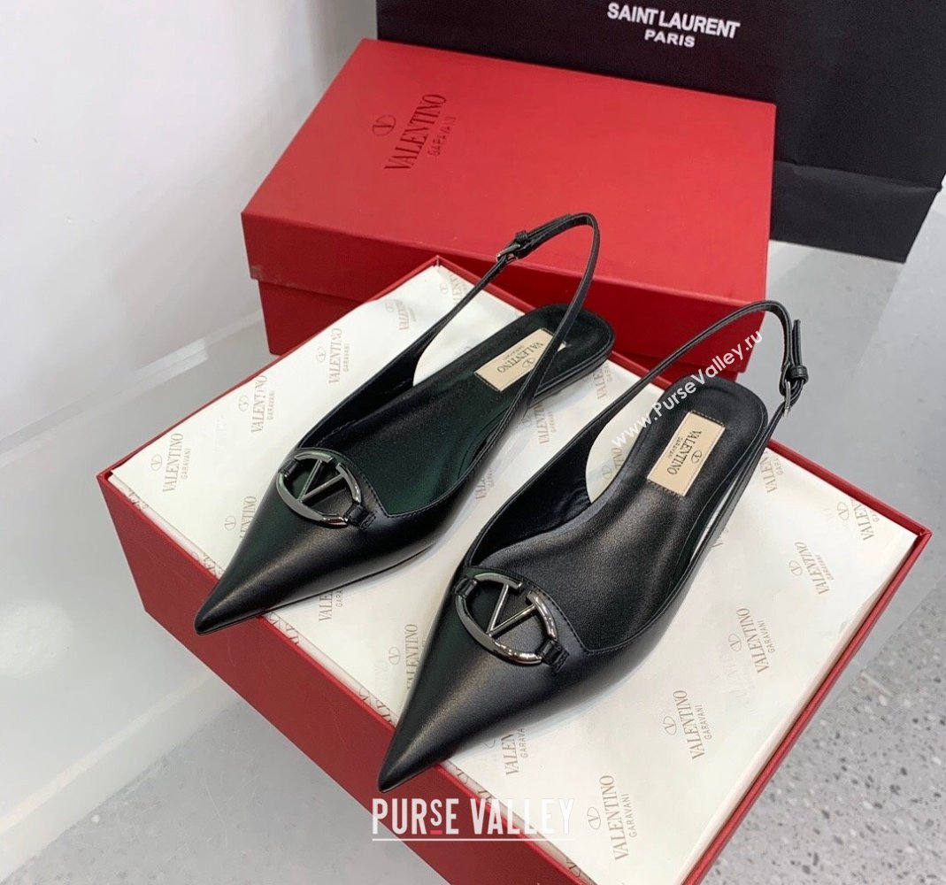 Valentino VLogo Leather Slingback Pumps Black 2023 VLTN121402 (KER-231214123)