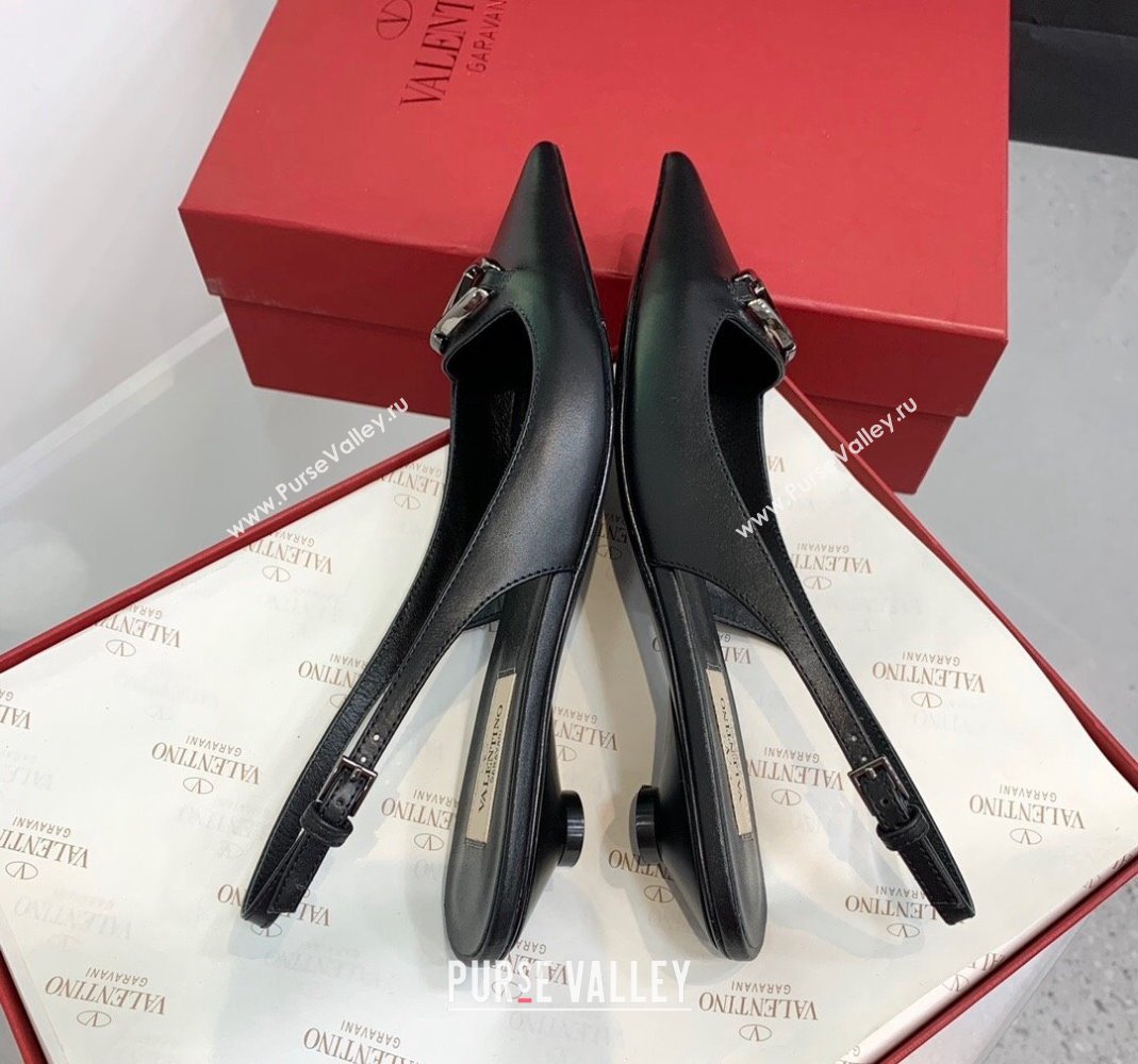 Valentino VLogo Leather Slingback Pumps Black 2023 VLTN121402 (KER-231214123)