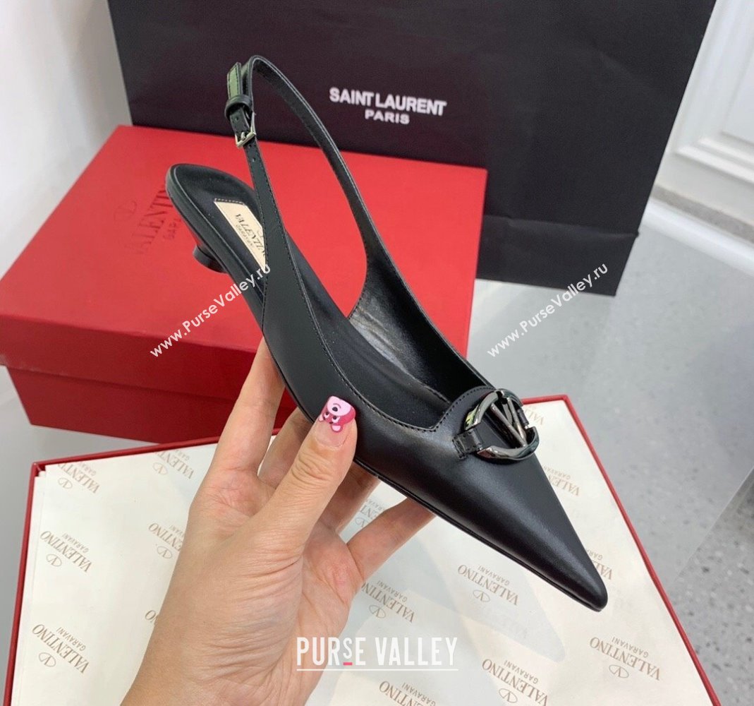 Valentino VLogo Leather Slingback Pumps Black 2023 VLTN121402 (KER-231214123)