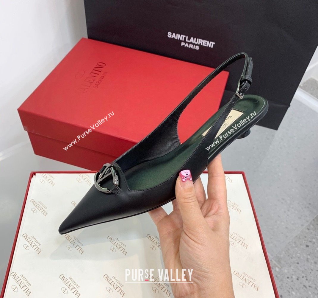 Valentino VLogo Leather Slingback Pumps Black 2023 VLTN121402 (KER-231214123)