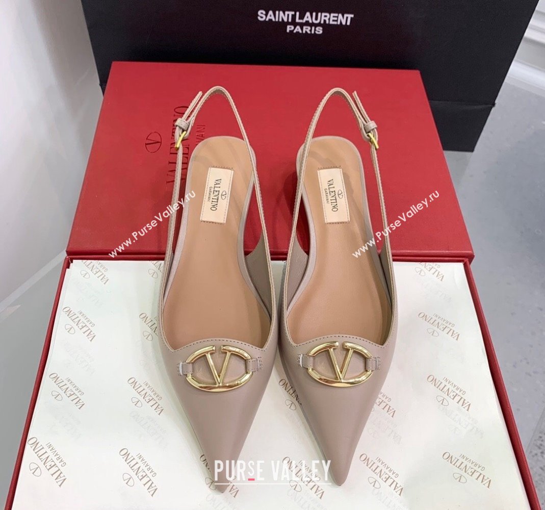 Valentino VLogo Leather Slingback Pumps Nude 2023 VLTN121402 (KER-231214124)