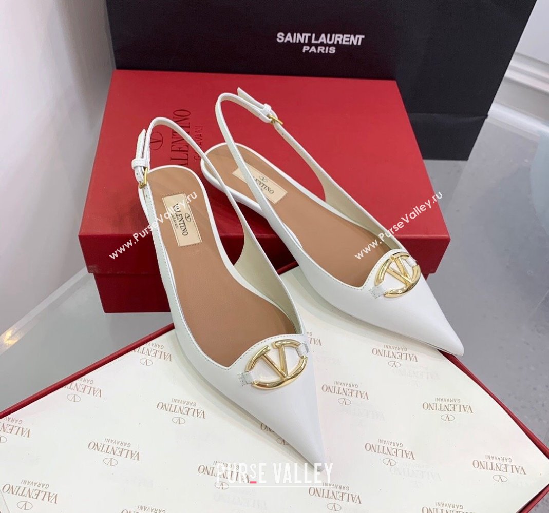 Valentino VLogo Leather Slingback Pumps White 2023 VLTN121402 (KER-231214125)