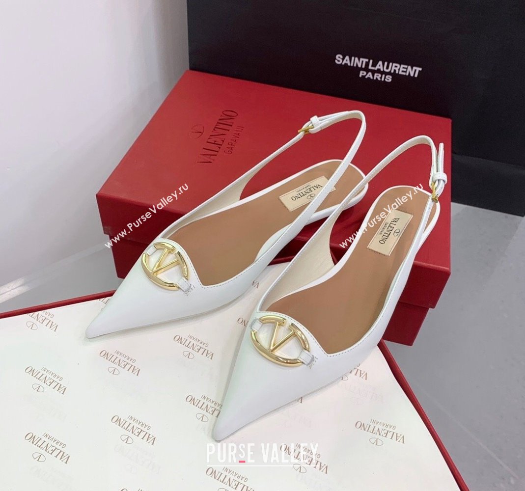 Valentino VLogo Leather Slingback Pumps White 2023 VLTN121402 (KER-231214125)