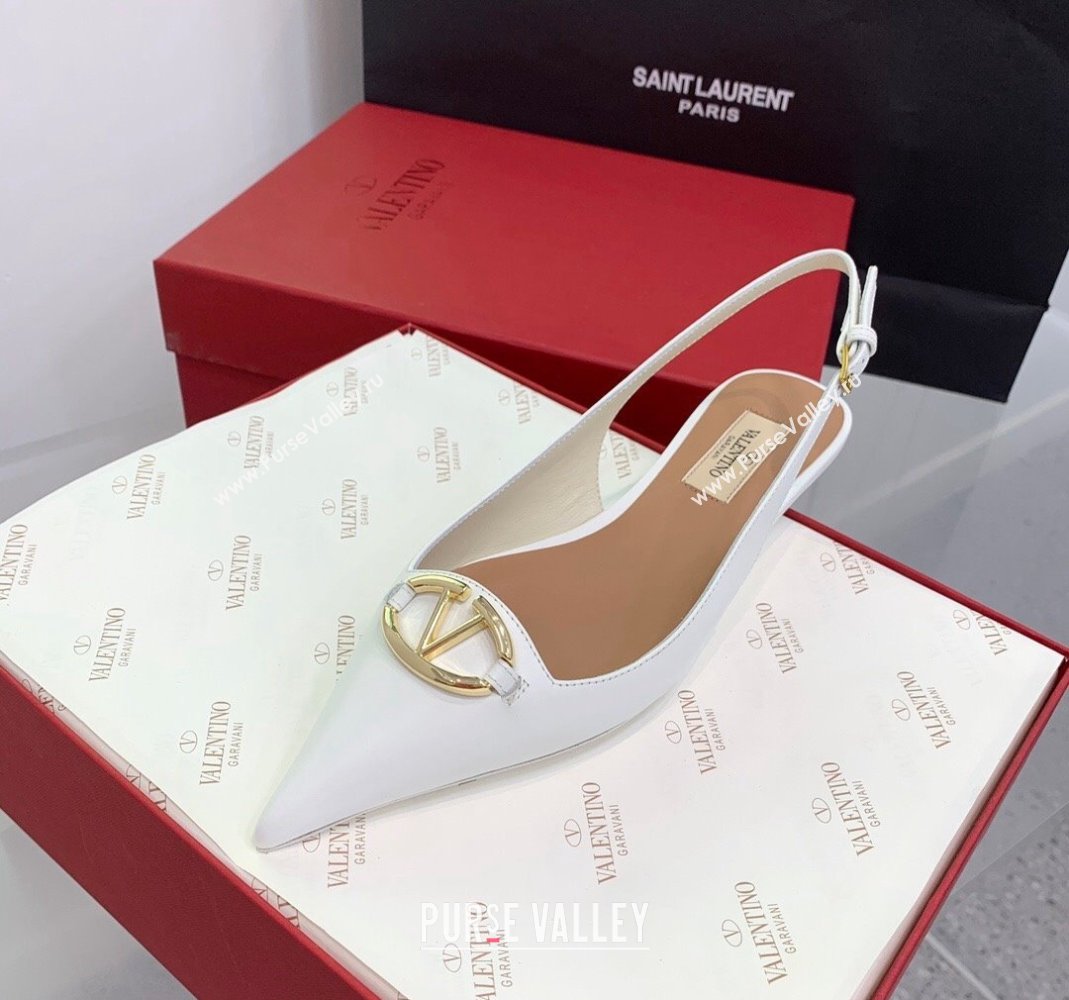 Valentino VLogo Leather Slingback Pumps White 2023 VLTN121402 (KER-231214125)