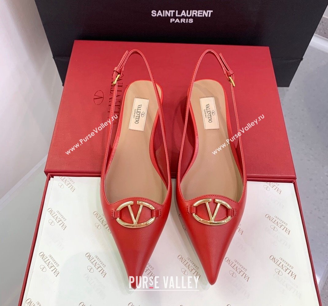 Valentino VLogo Leather Slingback Pumps Red 2023 VLTN121402 (KER-231214126)