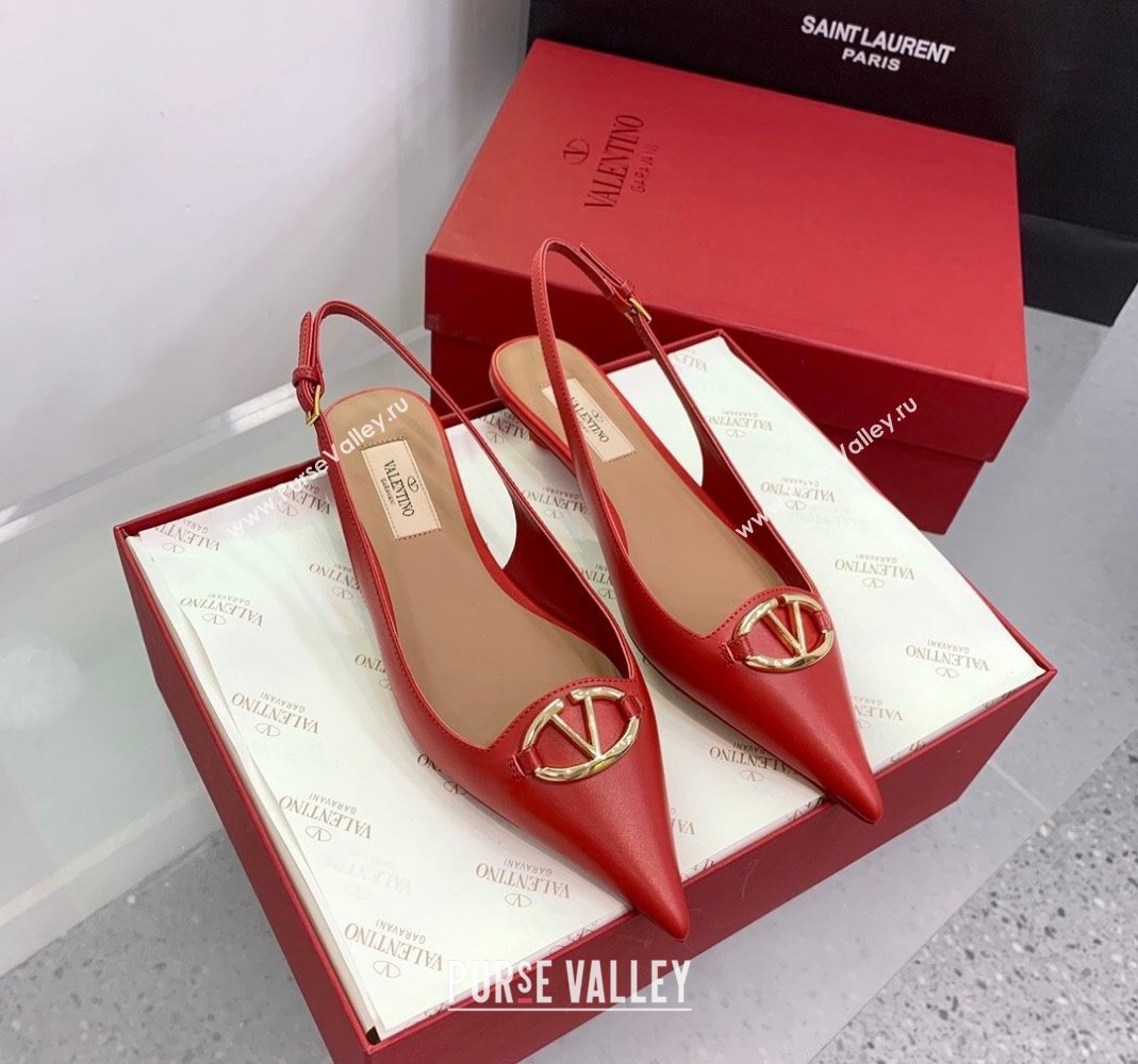 Valentino VLogo Leather Slingback Pumps Red 2023 VLTN121402 (KER-231214126)