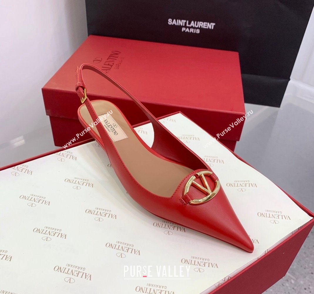 Valentino VLogo Leather Slingback Pumps Red 2023 VLTN121402 (KER-231214126)