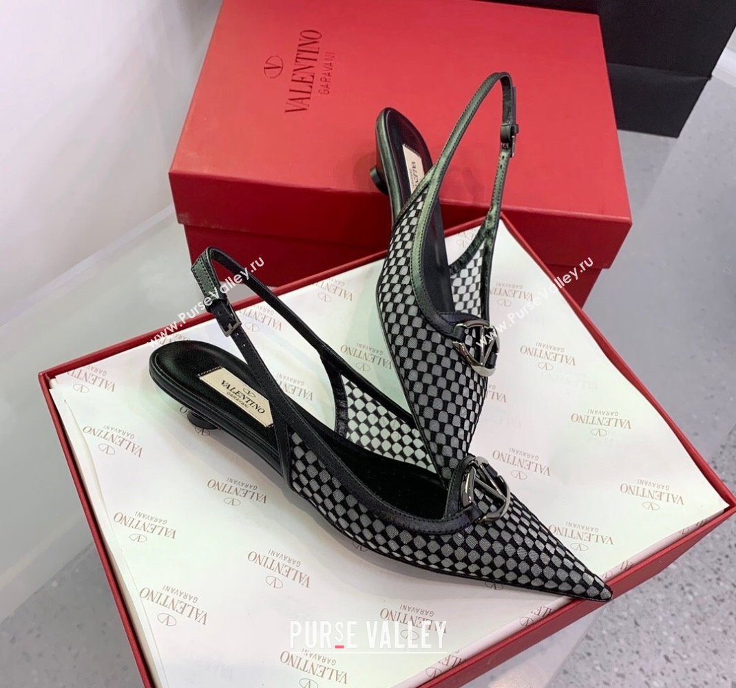 Valentino VLogo Mesh Slingback Pumps Black 2023 VLTN121402 (KER-231214127)