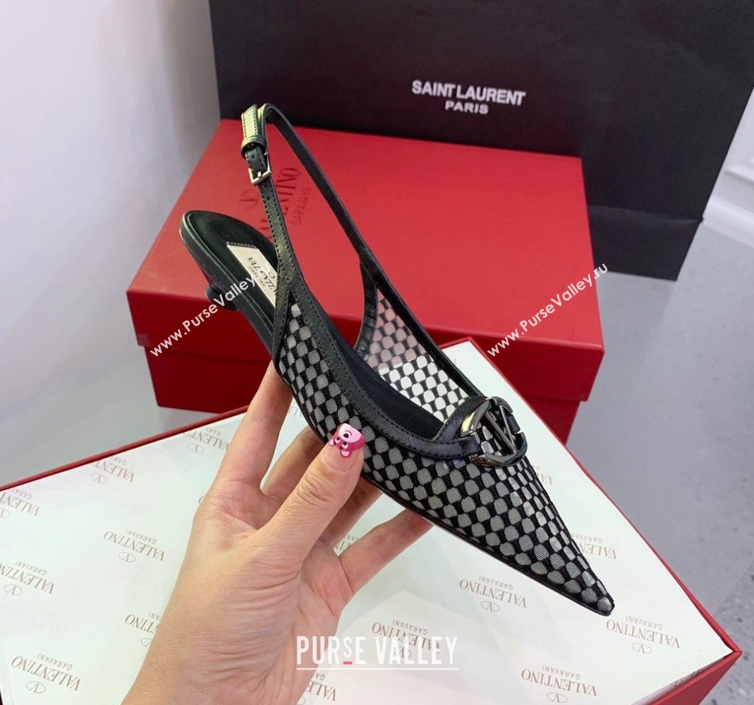 Valentino VLogo Mesh Slingback Pumps Black 2023 VLTN121402 (KER-231214127)