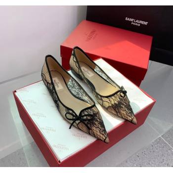 Valentino Lace Ballet Flat with Bow Black 2023 1214 (KER-231214128)