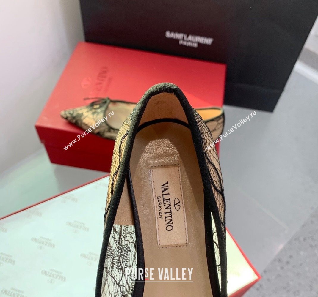 Valentino Lace Ballet Flat with Bow Black 2023 1214 (KER-231214128)