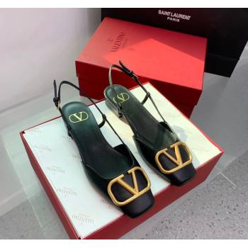 Valentino Metal-Tone VLogo Leather Slingback Sandals Black/Gold 2023 VLTN121403 (KER-231214129)