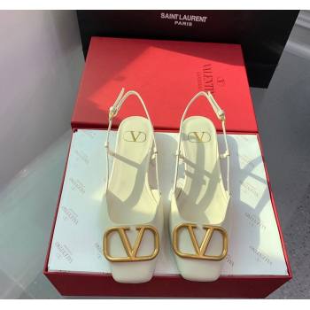 Valentino Metal-Tone VLogo Leather Slingback Sandals White 2023 VLTN121403 (KER-231214130)