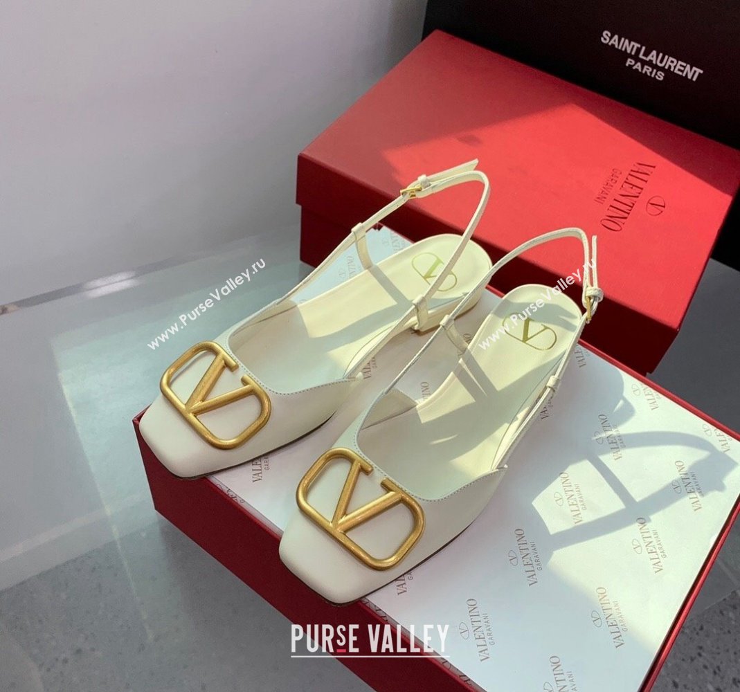 Valentino Metal-Tone VLogo Leather Slingback Sandals White 2023 VLTN121403 (KER-231214130)