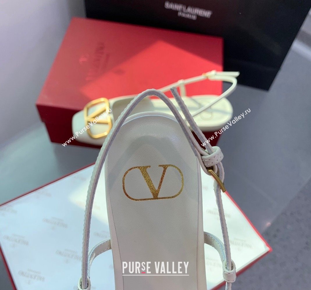 Valentino Metal-Tone VLogo Leather Slingback Sandals White 2023 VLTN121403 (KER-231214130)
