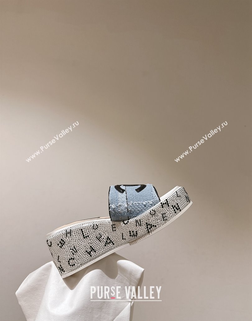 Chanel Tweed Crystals Platform Slide Sandals Light Blue 2024 CH010801 (MD-240108008)