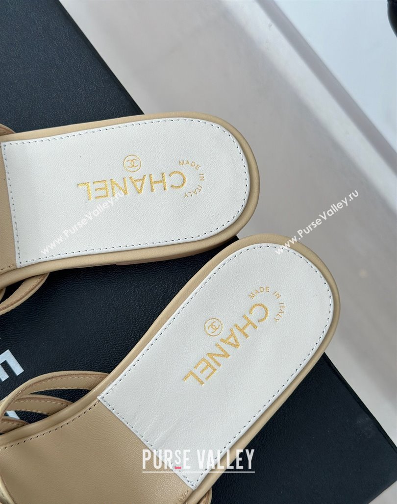 Chanel Lambskin Camellia Bloom Flat Slide Sandals Beige 2024 CH010802 (MD-240108011)